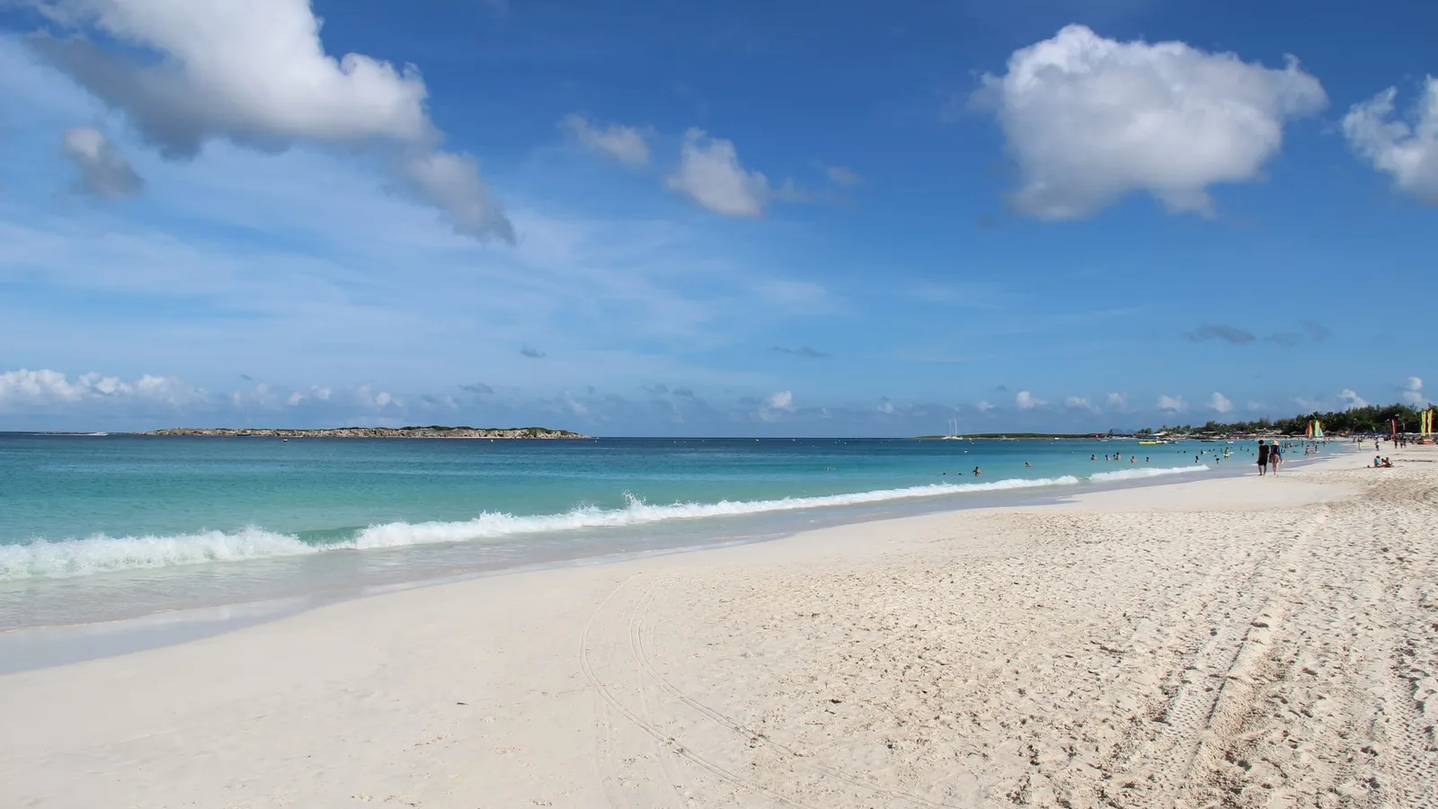 Long white-sand beach and turquoise water at Orient Bay, Saint-Martin